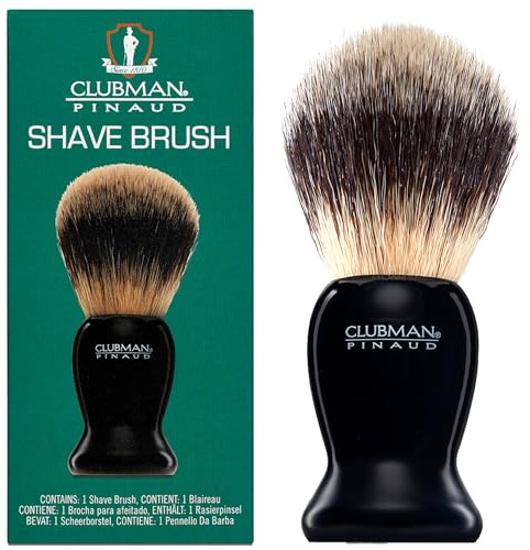 Clubman Pinaud Shave Brush – Classic Shaving Brush for Men, Soft Bristles, Ideal for Lathering Shaving Soap, Black Handle, 1 Pack