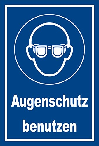 Schild - Gebots-zeichen - Augen-schutz benutzen - entspr. DIN ISO 7010 / ASR A1.3 – 15x10cm mit Bohrlöchern | stabile 3mm starke Aluminiumverbundplatte – S00361-008-E +++ in 20 Varianten erhältlich
