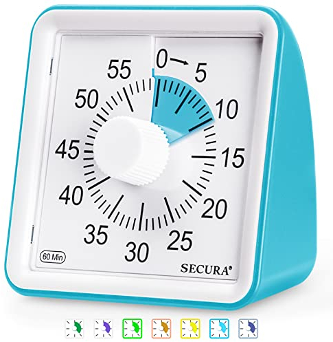 Secura 60-Minute Visual Timer, Classroom Timers, Countdown Timer for Kids and Adults, Time Management Tool for Teaching (Blue & Blue)