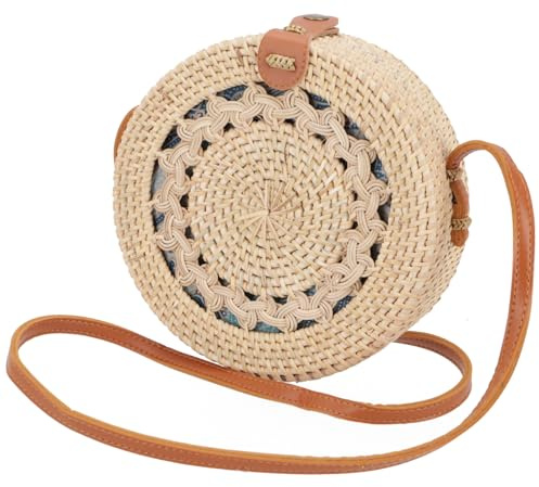 GURU SHOP flätad handväska, korgväska, rottingväska, baliväska rund – modell 1, 20 x 20 x 7 cm, korgar och korgfickor, Modell 3