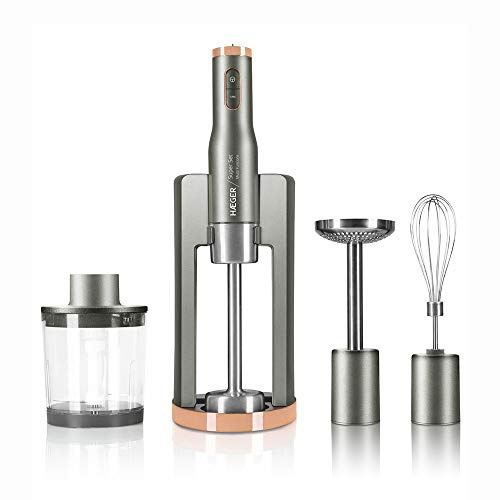Haeger HB-80C.024A Batidora de Mano Super Set con 800W de Potencia, Picadora, Batidora de Mano, Pasapurés y Batidora Amasadora, con Base de Almacenamiento y Hoja de Titanio 5 cm