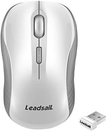 LeadsaiL Maus Kabellos, 2.4G Wireless Maus Leise mit USB Empfänger, 1600 DPI Optical Tracking, 4 Tasten Mäuse, Für Links- und Rechtshänder, Kompatibel mit PC, Mac, Laptop, Windows - Weiß