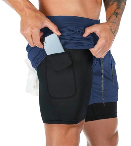 Superora Herren Laufshorts 2 in 1 Workout Sportshorts Mit Eingebaut Taschen | Netzstoff, für Fitness Training Gym Running Shorts Sporthose