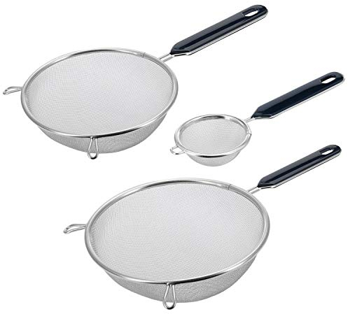 Westmark Sieb-Set 3tlg., Teesieb ø 7 cm + Haushaltssieb ø 16 cm + 20 cm, Traditionell, Kunststoff/Rostfreier Edelstahl, Silber/Schwarz 128122E6