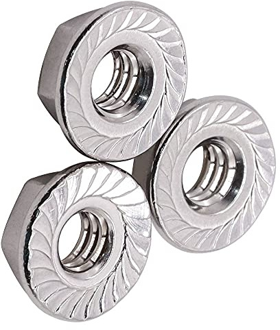 Glvaner M6-1.0 Thread Size (100 pcs) Stainless Steel Hex Flange Nuts Serrated Flange Hex Lock Nuts 304 Stainless Steel Full Thread