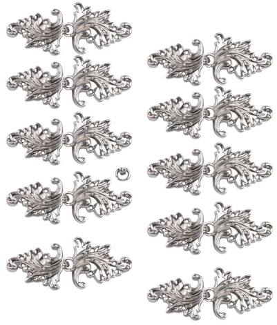 CRAFFANCY Umhang-Verschlüsse, 10 Paar Vintage-Umhang zum Annähen an Haken und Ösen, Wirbelblatt-Form, Cardigan-Clips für Kleidung, Pullover, Schal, Weiß Nickel (Stil 1)
