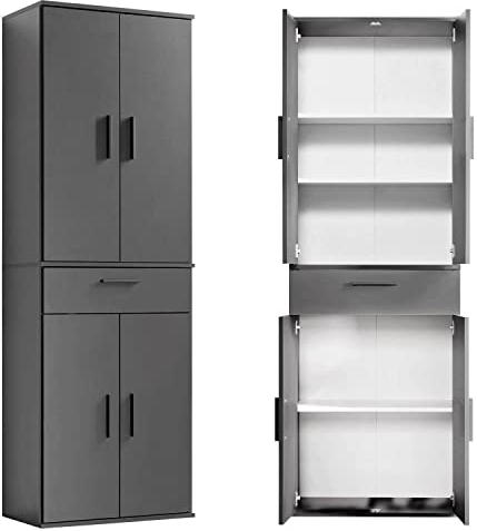 mokebo Mehrzweckschrank Büroschrank 'Der Praktische' (60x180 cm) aus Holz, mit Schublade, Aktenschrank, auch als Schuhschrank, Flurschrank oder Aufbewahrungsschrank in Anthrazit Schwarz