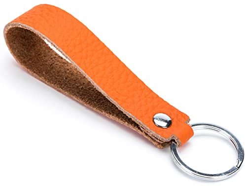 Aileder läder nyckelring nyckelring universell bilnyckelkedja äkta läderrem ögla bete nyckelkedja hållare för män och kvinnor, Orange, S