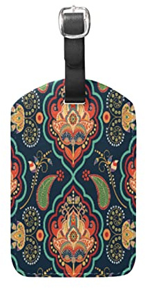 Tuch Vintage Blumenmuster Kofferanhänger Leder Gepäck Koffer-Tags Gepäckanhänger Ausweisetikett Name Adresse Nachricht Tags für Reise(2Stück)