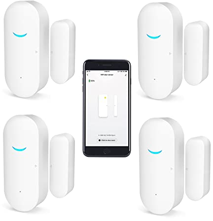 Sensores de Puerta y Ventana WiFi, Alarma Inteligente Tuya con Control de aplicación de notificación Gratuita, Sistema de Alarma de Seguridad para el hogar,Compatible con Alexa (Paquete de 4)