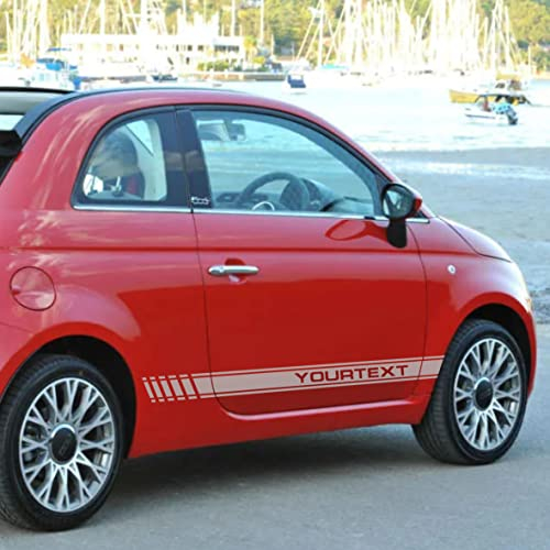 FOTOFOL Seitenstreifen Aufkleber Set passend für FIAT Abarth 500 595 - Auto Aufkleber Dekorstreifen - mit WUNCHTEXT (Variante 1)