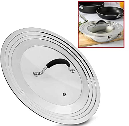 KEISSCO Stainless Steel Universal Lid for Pots, Pans and Skillets - Fits 7 to 12 Pot and Pans - Tempered Glass with Stainless Steel Rim Replacement Frying Pan Cover and Cast Iron Skillet Lid