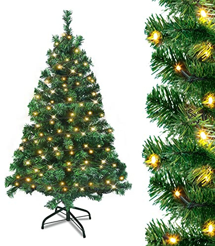 UISEBRT Künstlicher Weihnachtsbaum mit Beleuchtung - LED Tannenbaum mit Metallständer 180 Leuchten, PVC Christbaum für Weihnachten Dekoration (150cm)