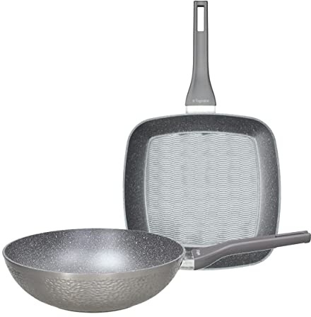 Tognana Deep Moon Juego de 2 piezas, Wok 28 cm + Parrilla 28 x 28 cm