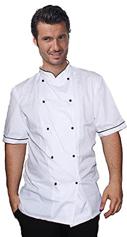 Veste de cuisinier, chef, pour, pizzaioli, restauration, cuisine, pâtisserie, boulangerie, demi-manche, Blanc, S