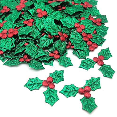 ALLY-MAGIC Artificial Holly Berries Leaves, 100pcs Christmas Simulation Holly Berries with Green Leaves for Christmas Card, Gift Tags, Table, DIY Craft Decorations (3.7cm) Y3HGLY (A)