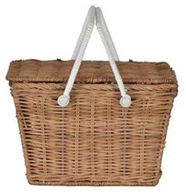 CAZARU Stil Rattan gewebter tragbarer Picknickkorb Multifunktionaler Aufbewahrungskorb Box Tasche Einkaufskorb Vintage Korb mit Deckel