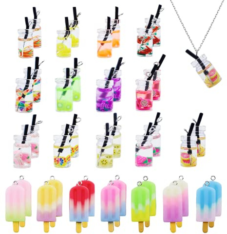CONNECTION 40 Stück Bubble Tea Charms, Bubble Tea Anhänger für Ohrringe Set | Ohrringe Selber Machen Set, Milchtee Schmuck, Für Armband Halskette Schlüsselanhänge, Resin Schmuck Selber Machen