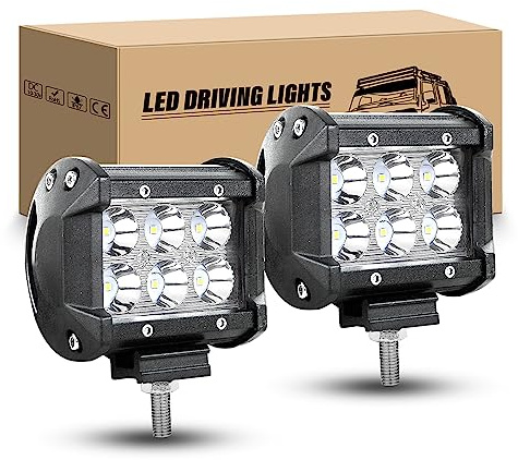 RIGIDON 2 Pcs Arbeitsscheinwerfer 4 Zoll 10 cm 18W Led Scheinwerfer Spot | 12V 24V 6000K Weiß Zusatzscheinwerfer Wasserdicht für Auto Offroad Traktor SUV ATV KFZ LKW 4x4 Fahrzeuge Rückfahrscheinwerfer