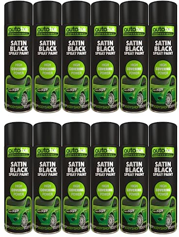 AutoTek Satin Black Multi-Purpose Aerosol Spay Paint 500ml x12