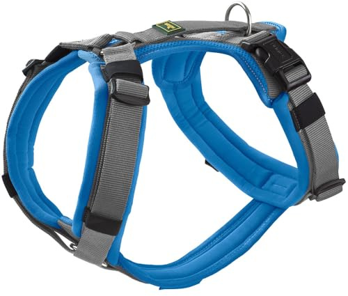 HUNTER Maldon UP Hundegeschirr | Nylon, stark reflektierend durch 3M Scotchlite, 4-Fach verstellbar, Farbe: blau/grau, Größe: M