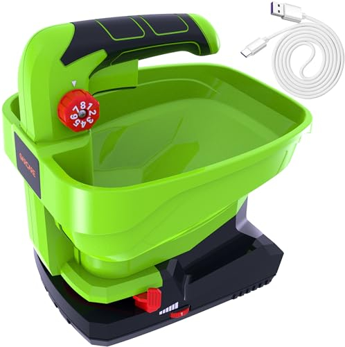 GARCARE 7.2V Rechargeable Seed Spreader-Power Spreader for Grass Seed Fertilizer Rock Salt and Ice,2000mAh Built-in Lithium Battery with USB Charging Cable