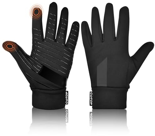 COTOP Kinder Fahrradhandschuhe Winter, Dünn Fleece Winddichte Handschuhe, Outdoor Fingerhandschuhe Jungen Mädchen 5-10 Jahre für Radfahren, Roller, Sport(Schwarz S)