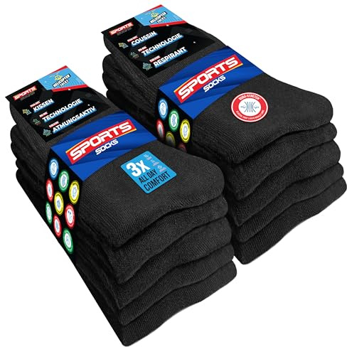 SOXCO 10 par strumpor män kvinnor sportstrumpor arbetsstrumpor, Svart 10P, 35-38 EU