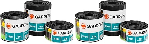 Gardena Beeteinfassung 9 cm hoch: Ideale Beet-Eingrenzung, auch für Rasenkanten, 9 m, gegen Wurzelausbreitung, Kunststoff, braun (530-20) (Packung mit 2)