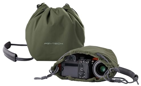 PGYTECH OneGo Kameratasche Beutel mit Kordelzug, Strassenfotografie Stylische Weiche Handetasche Schultertaschen Kompatibel mit Spiegellose Kamera Nikon/Canon/Sony/Fuji/GoPro/Action Kameras,Grün