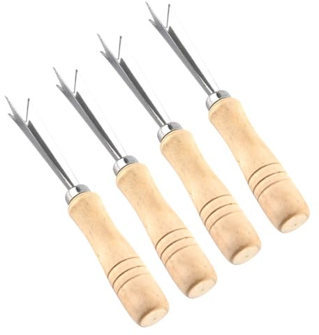 DEARMAMY Ananasauge Entferner V-Form Edelstahl Ananasschäler Mit Holzgriff Für Camping Und Outdoor 4 Stück