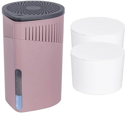 WENKO Raumentfeuchter Mod. Drop Set praktischer Luftentfeuchter mit 2 x 1 kg Granulat-Block Ø 15 x 23 cm für optimale Luftfeuchtigkeit Rosa