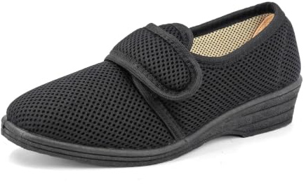 JOMIX Chaussons Diabétiques Femme avec Scratch Pantoufles Orthopediques Chaussons Femme Réglable Confortable (Noir, 39)