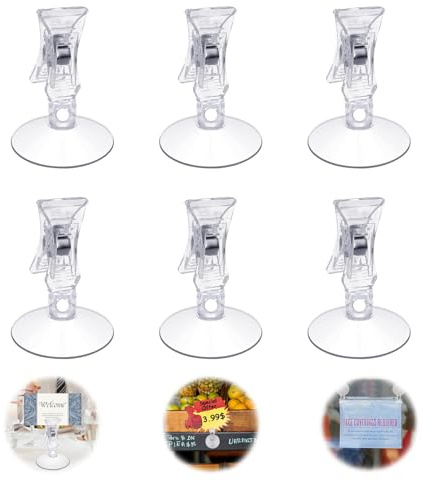 JDBlissful Saugnapf Klammer 6 Stück, Kunststoff Saugnapf-Haken-Clip-Halter, Multifunktional Saugnapf mit Klammer Kann Verwendet Werden als Memo Clip Halter, Fotohalter mit Klammern, Parkscheinhalter