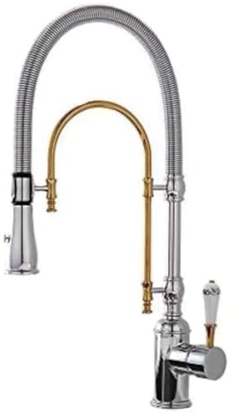 Goldfarbener Luxus-Küchenarmatur aus Messing mit Retro-Design, Einhebel-Kaltwasserhahn und ausziehbarem Kücheninsel-Spülbeckenhahn mit zwei Bedienelementen (Color : Chrome and Gold)