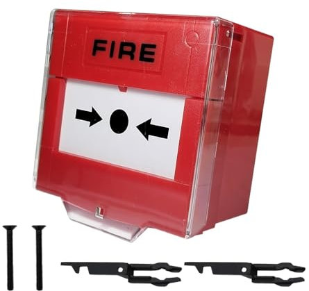 Alnicov Resettable Call Point with Alarm Sounder Lift Cover Protector, Surface Mount with LED Status Indicator, Red Plastic, Emergency Exit Door Lock Release Switch