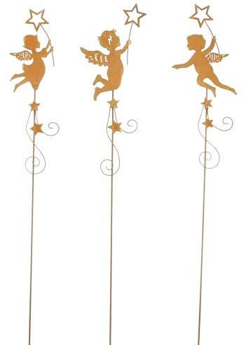 FRANK FLECHTWAREN Stecker Engelchen, 3er Set, Metall, Echtrostfinish Maße: Höhe 60 cm,vielseitige Anwendung, auch als Geschenk oder als Schutzengel ideal