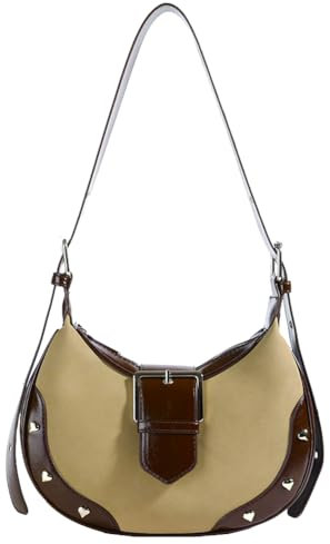 LYEAA Umhängetasche for Damen mit Nieten-Umhängetasche, PU-Lederhandtasche for die Arbeit (Khaki)