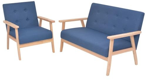 Homgoday Sofagarnitur 2-TLG. Stoff Blau Wohnzimmersofa Sitzsofa Sofa Couch Loungesofa Gästesofa Polstersofa Couchgarnitur Sitzmöbel für Wohnzimmer Büro