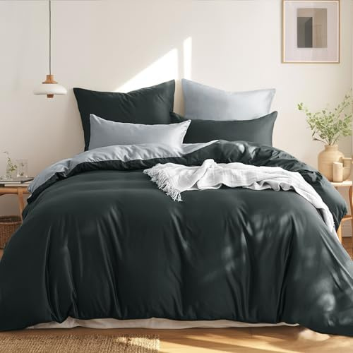 RUIKASI Bettwäsche 200x220 Baumwolle Grau - Bettwäsche-Sets 200x220cm 3teilig Wendebettwäsche 3tlg mit Reißverschluss, zweifarbige Bettbezug Set Anthrazit und Hellgrau Cotton
