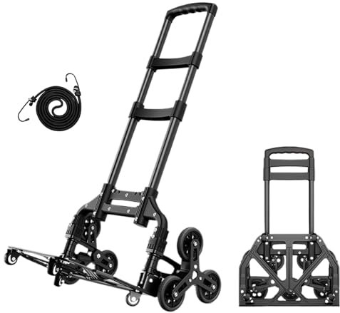 Heavy Duty Sack Truck, Foldable Stair Climbing Trolley with 10 Wheels, Sack Trolley with Telescoping Handle, Hand Truck with Binding Rope, Load 80KG/180LBS, for Shopping, Moving, Stairway handling