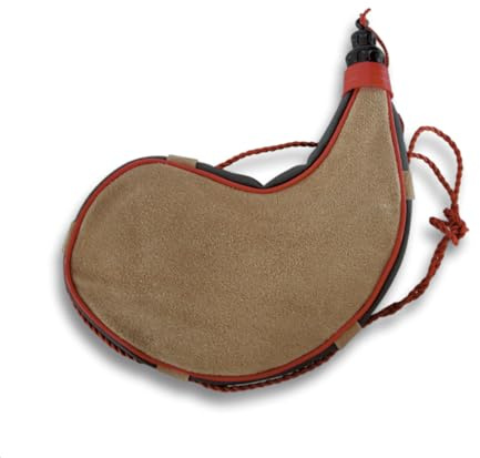 ADCSHOP Traditioneller gebogener Weinstiefel – Fassungsvermögen 2 Liter – aus Rindsleder – 30 cm x 26 cm – Leergewicht 175 g – Schneckenverschluss mit Tropfschutz