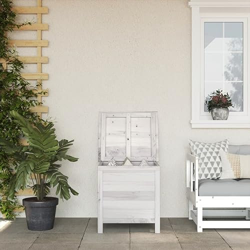 Fasba Gartentruhe, Kissenbox für Garten Terrasse, Sitzbank mit Stauraum, Auflagenbox, Aufbewahrungsbox, Sitztruhe, Weiß 50x49x56,5 cm Massivholz Tanne