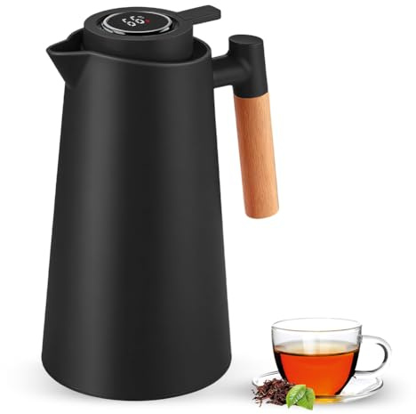Termoskanna 1 l termoskanna med LED-temperaturdisplay, vakuum isolerad kaffekanna av dubbel glasinsats 12 timmar varm/24 timmar kall termoskanna läckagesäker en knapptryckning BPA-fri för hemmakontor