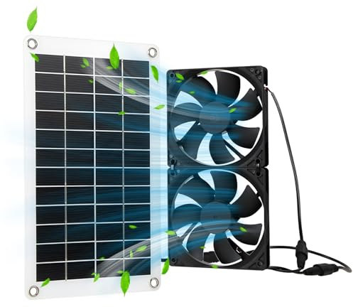 Folgtek Solar Abluftventilatoren Solar Lüftungs Ventilator & Solarpanel mit 10W Panel & Doppelpack Bürstenlose DC Ventilatoren IP65 Wasserdicht für Gewächshäuser, Hühnerstall, Dachböden, Scheunen