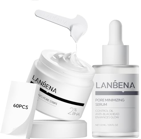 LANBENA 3 in 1 Mitesserentferner Set Tiefenreinigung Porenstreifen, Klärendes Serum & Entfernen Papiere Nase & Gesicht Mitesser Behandlung Minimiert Poren & Verfeinert Hauttextur Hinterlässt Haut