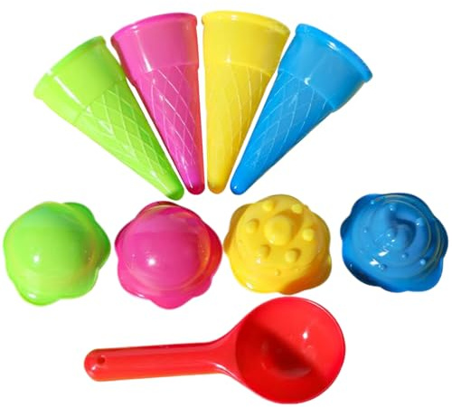 9pcs / jouets de plage, jeu de jeux de crème glacée en plastique comprend des cornets de crème glacée, une cuillère et un couvercle, un jouet, des jouets de sable pour les enfants, une couleur aléato