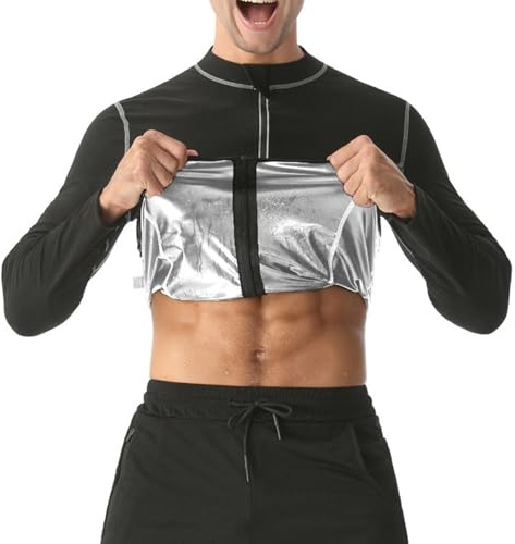 Weyot Traje Sauna Hombre Adelgazante, Camiseta Sauna De Manga Larga con Cremallera, Compresion Adelgazante Sudoración Deporte Shapewear, Trajes De Sudoración para Fitness Boxeo Running
