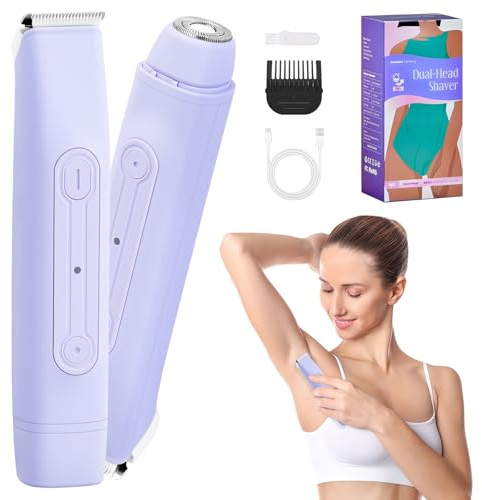 2 in 1 Rasoio Elettrico Donna Depilatore Corpo Donna Epilatore Elettrico Donna Rasoio Parti Intimo Donna Senza Fili Depilazione Impermeabilità IPX6 per Viso Corpo Inguine (Viola)