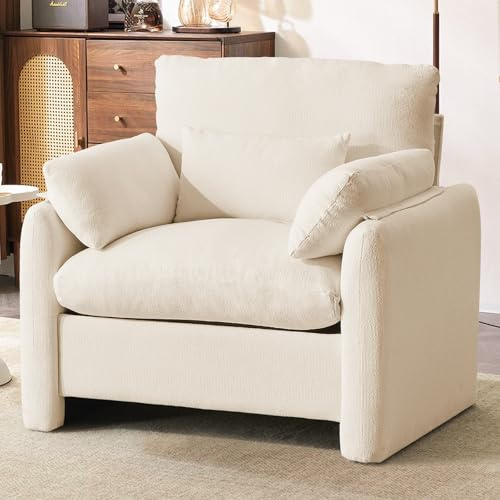 Ckaff Extra-Grand Poltrona Salotto, 93.5cm Divano Singolo Poltrone Camera da Letto con Braccioli Rimovibili e Cuscino, Poltrona Imbottita Relax per Salotto Soggiorno Camera da Letto, Beige